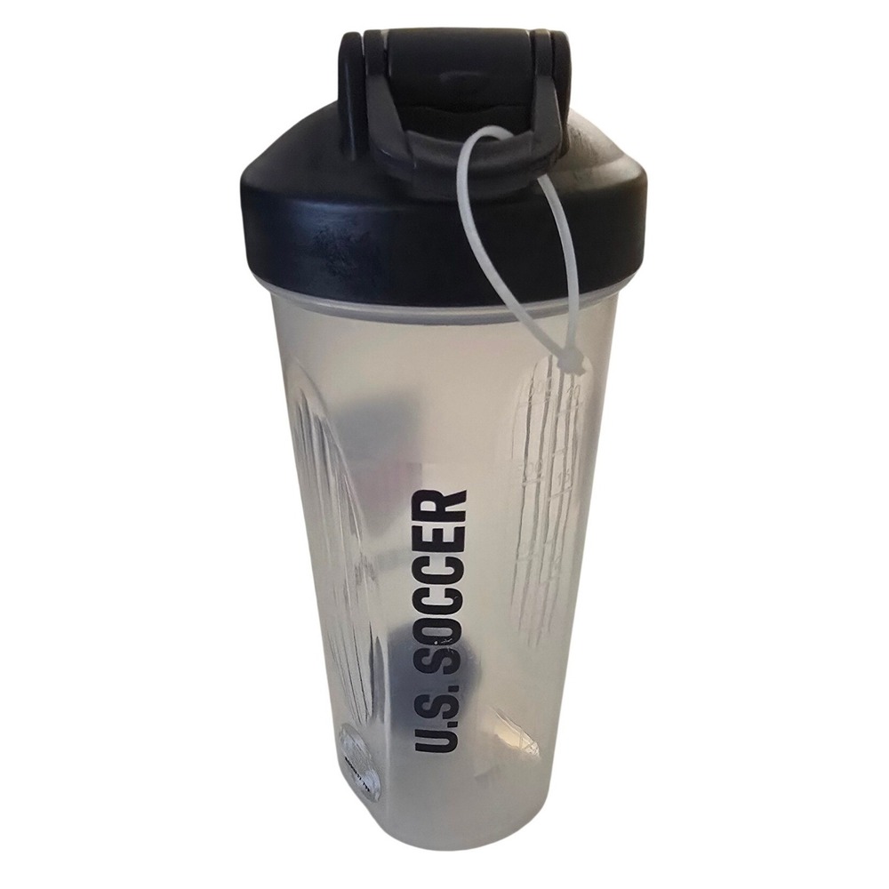 US Soccer Protein Shaker Bottle 20oz BPA Free Clear Black Official Merchandise